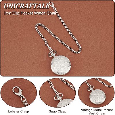 2Pcs 2 Style Iron Clip Pocket Watch Chain DIY-UN0003-62-1