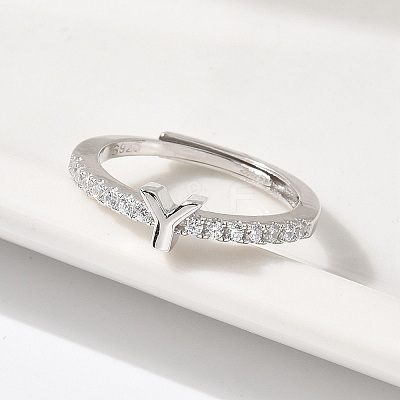 S925 Sterling Silver Adjustable Letter Rings for Women RJEW-M068-01P-Y-1
