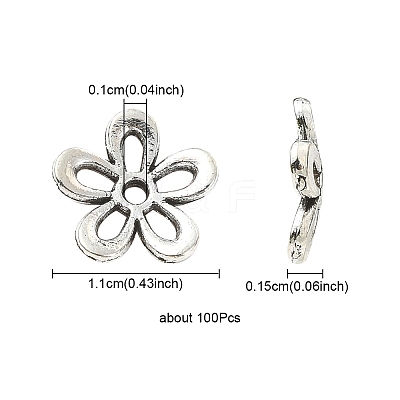 5-Petal Tibetan Style Alloy Flower Bead Caps TIBEB-YW0001-06-1
