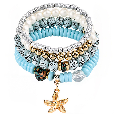1 Set Synthetic Moonstone & Pearl Stretch Bracelets Set BJEW-SP0001-10-1