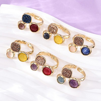 Natural Amethyst/Dyed Jade/Sodalite/Korean Jade/Rose Quartz/Agate Germ Cuff Rings RJEW-M076-05G-1