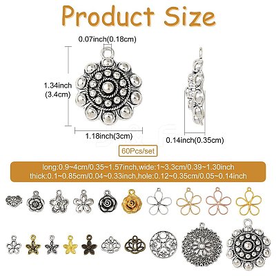 60Pcs 20 Styles Tibetan Style Alloy Pendants FIND-FS0005-06-1