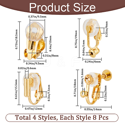 32Pcs 4 Style Brass Clip-on Earring Converters Findings KK-SP0001-28G-1