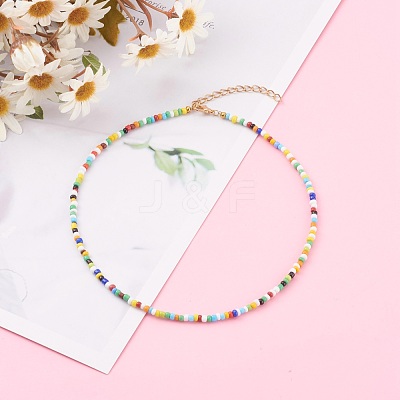 Rainbow Round Opaque Colours Glass Seed Beaded Necklaces NJEW-JN03362-02-1