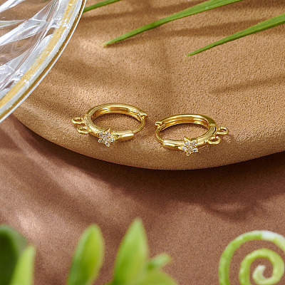 2Pcs Brass Micro Pave Clear Cubic Zirconia Hoop Earring Findings KK-TA0003-35-1