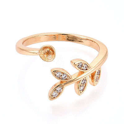 Leaf Shape Brass Micro Pave Clear Cubic Zirconia Cup Peg Ring Settings KK-T076-15G-1