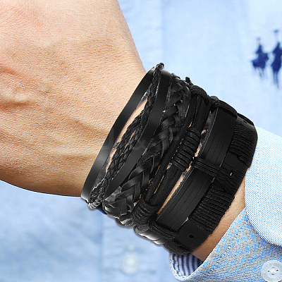 1Bag Mixed Styles Adjustable PU Leather Cord Braided Bracelets for Unisex BJEW-CL0001-47C-1