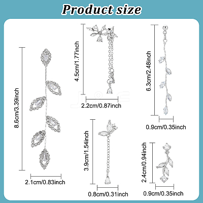 5 Pairs 5 Styles Crystal Rhinestone Leaf Dangle Stud Earrings EJEW-AN0003-54-1