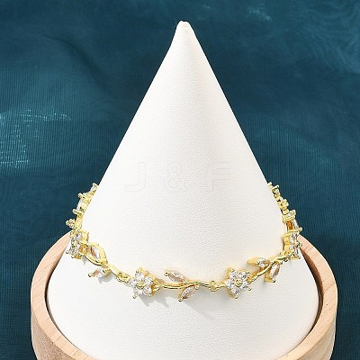 Brass Pave Cubic Zirconia Flower Link Chain Bracelets for Women KK-CBA68DA-14G-11-1