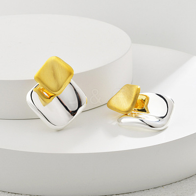 Brass Rhombus Stud Earrings for Women EJEW-A121-14-1