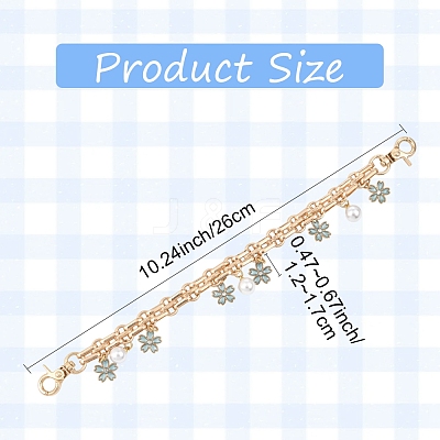 Alloy Enamel Flower with ABS Plastic Pearl Round Bead Charm Iron Chain Bag Decorative Chains HJEW-FS00054-02-1