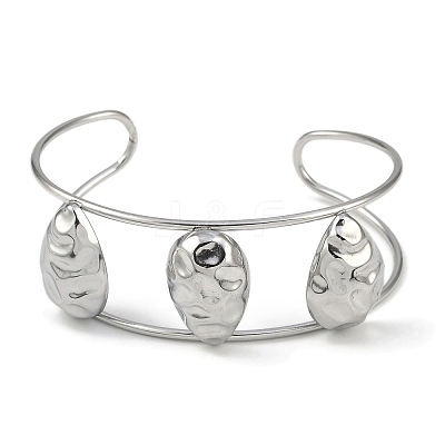Non-Tarnish 304 Stainless Steel Wide Hollow Textured Horse Eye Opaen Cuff Bangles BJEW-Q348-06P-01-1