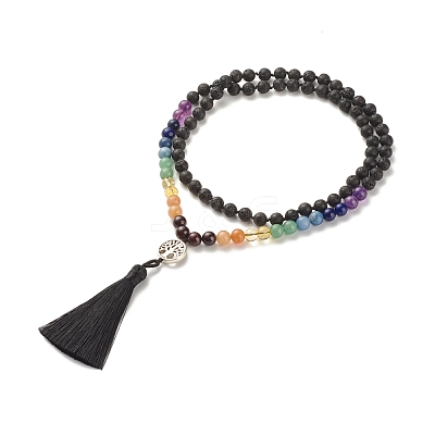 7 Chakra Gemstone Buddhist Necklace NJEW-JN03856-1
