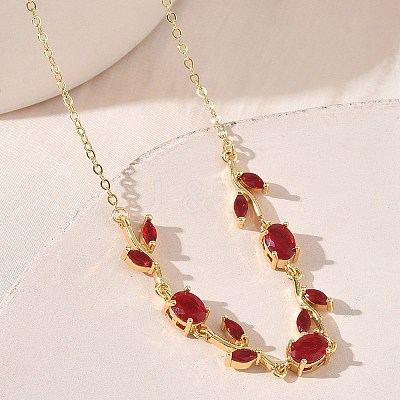 Brass Pave Cubic Zirconia Rose Flower Link Cable Chain Necklaces for Women NJEW-C121-05B-07G-1