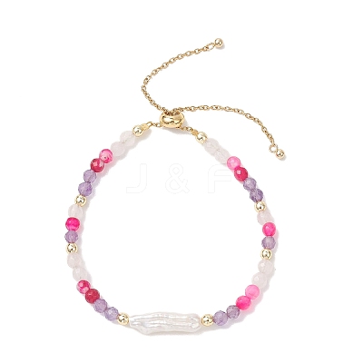 Natural & Synthetic Gemstone & Nuggets Baroque Pearl Keshi Pearl Beads Slider Bracelets BJEW-JB13260-02-1