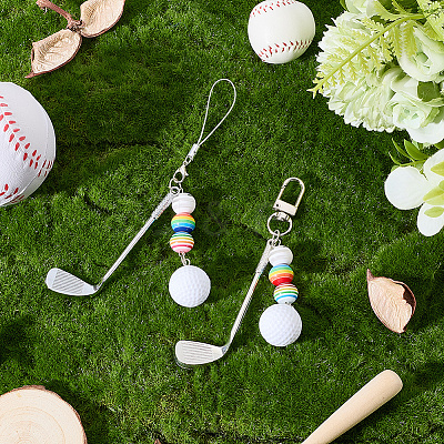 2Pcs 2 Styles Golf Plastic & Alloy Pendant Decorations HJEW-BM0001-40-1