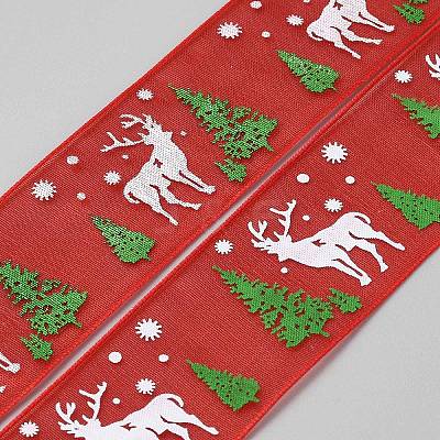 5 Yards Christmas Tree & Deer Printed Polyester Ribbon SRIB-WH0072-05B-1