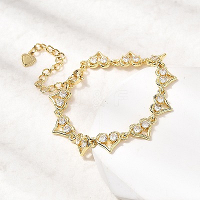 Heart Brass Micro Pave Cubic Zirconia Link Chain Bracelets BJEW-L715-01G-01-1