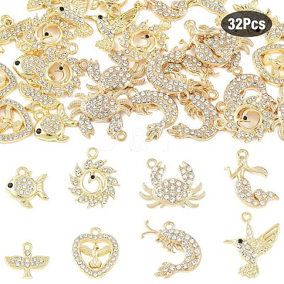32Pcs 8 Styles Alloy Rhinestone Pendants FIND-YW0011-53KCG-1