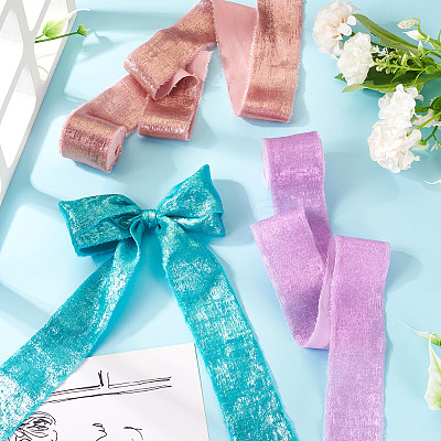3Pcs 3 Colors 5 Yards Single Face Sparkle Satin Frayed Ribbon SRIB-TA0001-20-1