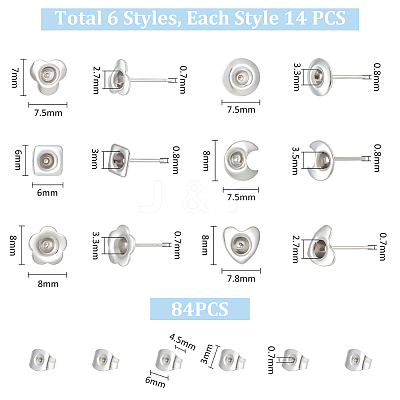 84Pcs 6 Style 201 Stainless Steel Stud Earring Findings STAS-UN0057-42-1