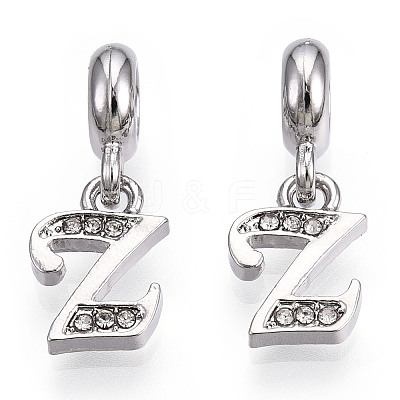 Platinum Rack Plating Alloy Rhinestone European Dangle Charms PALLOY-T048-36P-Z-1