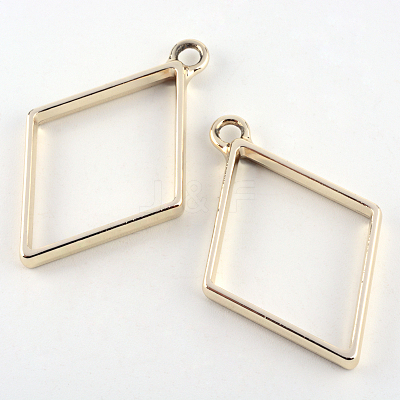 Rack Plating Alloy Rhombus Open Back Bezel Pendants PALLOY-S047-14E-FF-1