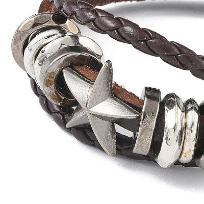 PU Leather & Waxed Cords Triple Layer Multi-strand Bracelets BJEW-G709-01A-1