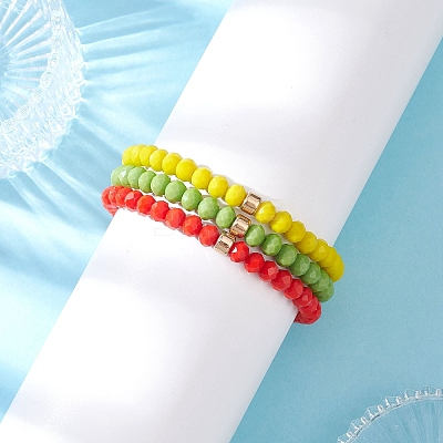 3Pcs Christmas Faceted Imitation Jade & Opaque Glass Rondelle Beaded Stretch Bracelets for Women BJEW-JB12563-06-1