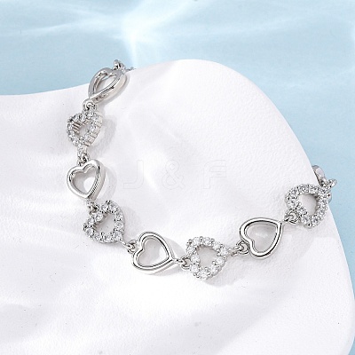 Brass Micro Pave Clear Cubic Zirconia Link Bracelets for Women BJEW-D342-03P-1