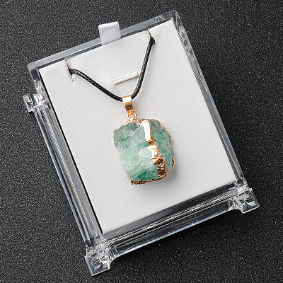 Electroplated Raw Natural Fluorite Neggets Pendant Black Wax Cord Necklaces FS-WG48460-09-1