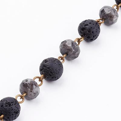 Handmade Round Natural Labradorite Beads Chains for Necklaces Bracelets Making AJEW-JB00345-01-1