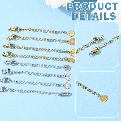 8Pcs 4 Styles 304 Stainless Steel Curb Chain Extender STAS-YW0003-35G-1