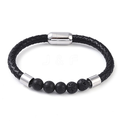 Round Natural Lava Rock Bead Bracelets BJEW-A009-08P-03-1