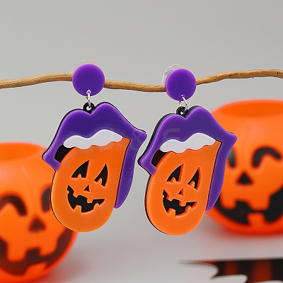 Purple Sexy Lip Skull Stud Earrings OB1641-1