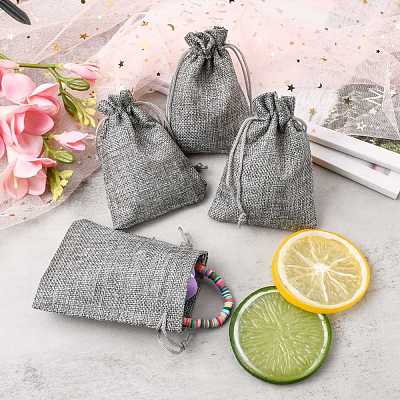 Polyester Imitation Burlap Packing Pouches Drawstring Bags ABAG-R005-9x12-04-1