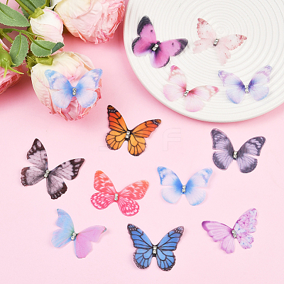 60Pcs 12 Colors  Polyester Butterfly Ornament Accessories FIND-SP0004-59-1