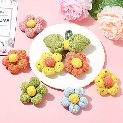 6Pcs 6 Styles Flower Cotton Brooches JEWB-CJ0001-72-1