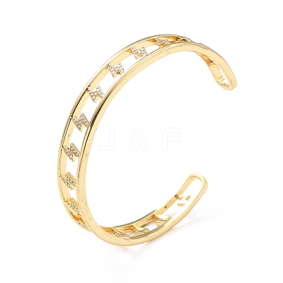 Clear Cubic Zirconia Lighting Bolt Open Cuff Bangle BJEW-A123-01G-1