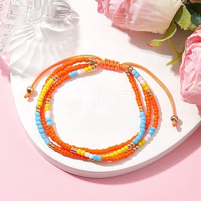 Adjustable Glass Seed Beaded Triple Layer Multi-strand Bracelet BJEW-MZ00048-04-1
