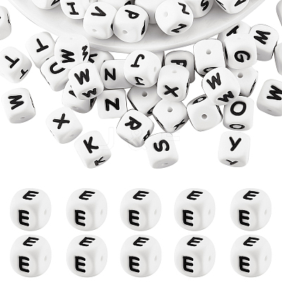 20Pcs White Cube Letter Silicone Beads 12x12x12mm Square Dice Alphabet Beads with 2mm Hole Spacer Loose Letter Beads for Bracelet Necklace Jewelry Making JX432E-1