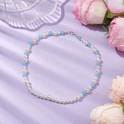 Acrylic Pearl & Luminous Beaded Necklaces for Women NJEW-JN04909-1