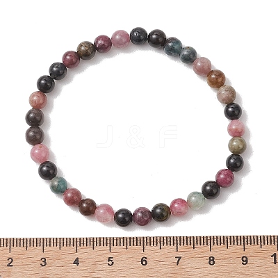 Round Natural Multicolor Tourmaline Beads Stretch Bracelets for Women Men BJEW-JB13524-1