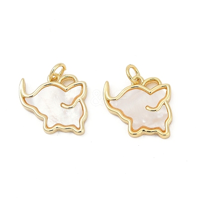 Brass Pave Natural White Shell Pendants KK-U058-21G-1