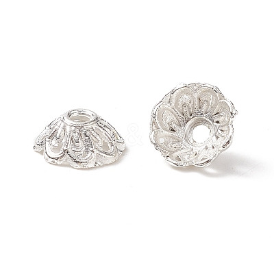 Silver Color Plated Alloy Flower Bead Caps X-TIBEB-E017-S-1