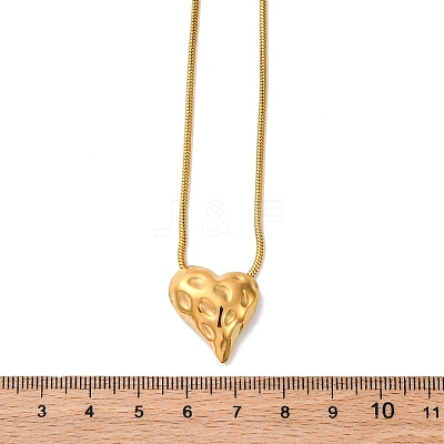 304 Stainless Steel Textured Heart Pendant Snake Chain Necklaces NJEW-U026-11G-1