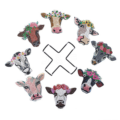 DIY 8Pcs Cow Coasters Diamond Art Painting Kit with Holder PW-WGDE775-01-1