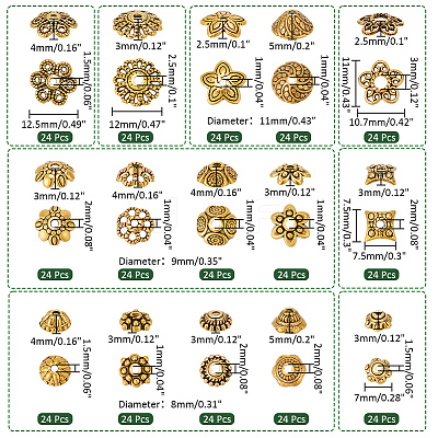 360Pcs 15 Style Tibetan Style Alloy Caps FIND-PH0018-49-1