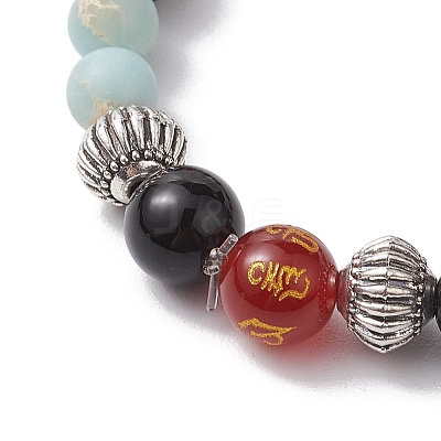 8mm Round Dyed Natural Agate and Synthetic Aqua Terra Jasper Beaded Stretch Bracelets BJEW-JB10598-1