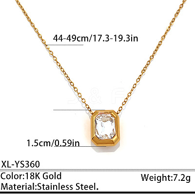 304 Stainless Steel Pave Clear Cubic Zirconia Geometric Pendant Necklaces for Women WGD0538-03-1